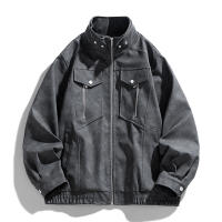 Chaqueta de cuero con cuello levantado para hombre, Tops cómodos y versátiles, informales, sólidos, a prueba de viento, para otoño e invierno - details 3