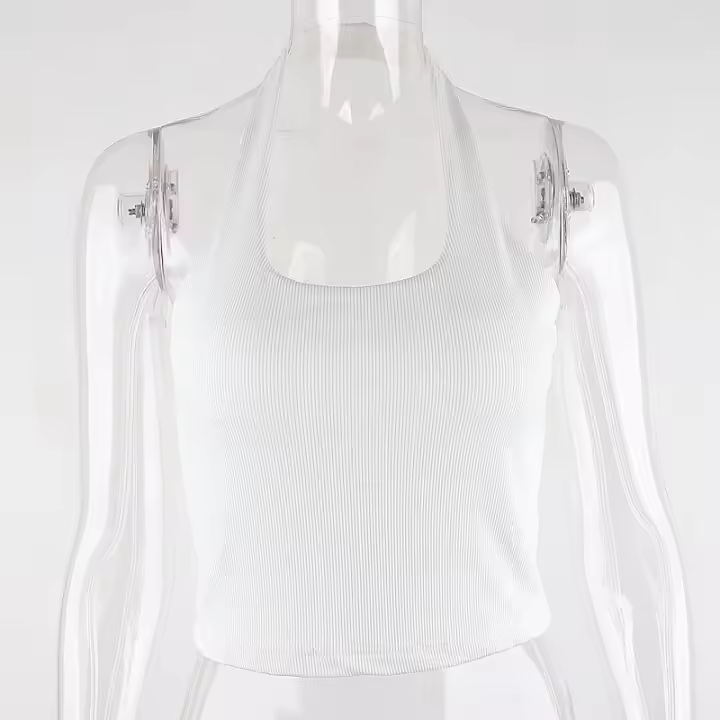 BUNO-Camisetas sin mangas blancas con cuello Halter y espalda descubierta para mujer, ropa de calle, chaleco de punto acanalado sin mangas, Top recortado femenino 2025 - 1