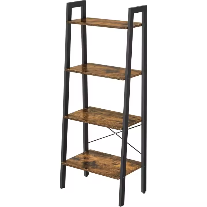 Estantería de Escalera, Estantería de 4 Niveles, para Salón, Dormitorio, Cocina, Oficina en Casa, Estilo Moderno, Marco de Acero, Blanco Arce y Blanco Perla LLS044W44 - 1