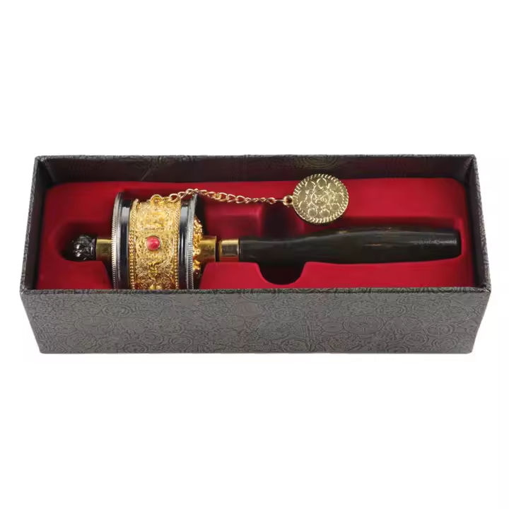 Rueda de oración budista de manivela manual Mantra de seis palabras de budismo tibetano de aleación (oro) - 1