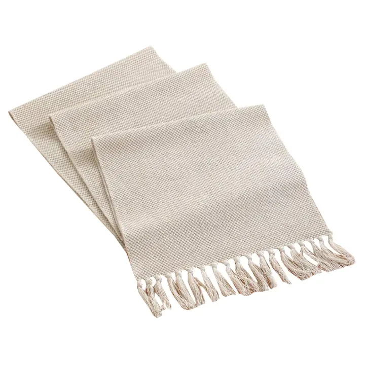Camino de mesa con flecos de lino y algodón, camino de mesa decorativo tejido, macramé, Decoración de cocina, 13x70 pulgadas - 1