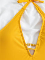 Bañador de una pieza para mujer, traje de baño liso con cuello en V, Monokini Sexy, ropa de playa para verano, 2024 - details 5