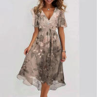 Vestido largo hasta la rodilla estampado elegante y a la moda para mujer, novedad de 2025, vestido holgado informal con cuello en V, nuevo estampado Floral, bata para mujer - details 2