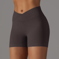 Hamidou pantalones cortos deportivos para mujer, Shorts de Yoga con cintura cruzada, gimnasio, entrenamiento, correr, cintura alta, realce de cadera, sin costuras, Fitness - details 22