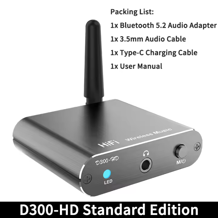 Receptor de Audio Qualcomm APTX-HD con Bluetooth 5,2, Hifi sonido estéreo con calidad de CD, 3,5mm, AUX Coaxial, adaptador inalámbrico de fibra óptica - 1