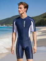 Traje de neopreno de manga corta con cremallera frontal para hombre, con bloques de color, protección solar y secado rápido - details 3