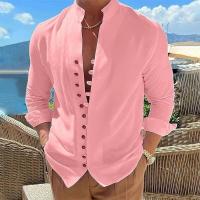 Nueva camisa casual de primavera y otoño, camisa holgada de manga larga de Color sólido para hombre, camisas con botones, camisas Vintage de talla grande - details 6
