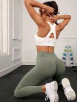 Body deportivo liso sin costuras de verano para mujer de cintura alta, pantalones de yoga Fiess con letras que levantan la cadera, monos de entrenamiento - details 16