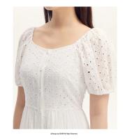 Vestido Semir para Mujer Cuello Cuadrado de Medio Largo Textura Hueca Moda de Verano 2024 - details 2
