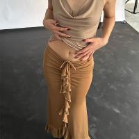 BUNO-falda ajustada con volantes lisos para mujer, faldas sexys fruncidas de cintura alta para la calle, vestido corto informal elegante de oficina para verano - details 4