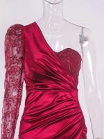 Vestido de noche de satén, lentejuelas de un hombro, vestido de graduación largo hasta el suelo dividido - details 15