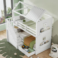 Cama de Almacenamiento para Niños Multifuncional, Escalera de Almacenamiento, Cajones, Espacio de Almacenamiento Extra Grande Sin Colchón, Pino, MDF, Blanco - details 6