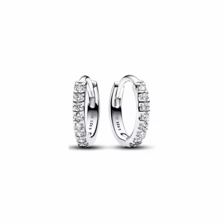 Pendientes de aro Huggie brillantes en plata de ley 925 - 1