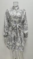 Vestido camisero con cordones estampado Vintage para mujer, moda Primavera Verano, minivestidos plisados ​​de manga larga con volantes para mujer - details 3