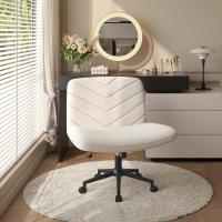 Silla de Oficina sin Reudas, Silla Piernas Cruzadas con Función Mecedora, Silla de Escritorio Ancha para Juegos, Silla de Maquillaje sin Brazos para Casa, Marfil - details 39