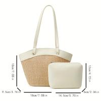 Bolso de Paja Tejido con Cierre Magnético Bolso de Playa para Mujeres, Color Bloqueado, Perfecto para Vacaciones en la Playa/Diversión en el Mar Incluye un Bolso Pequeño - details 2
