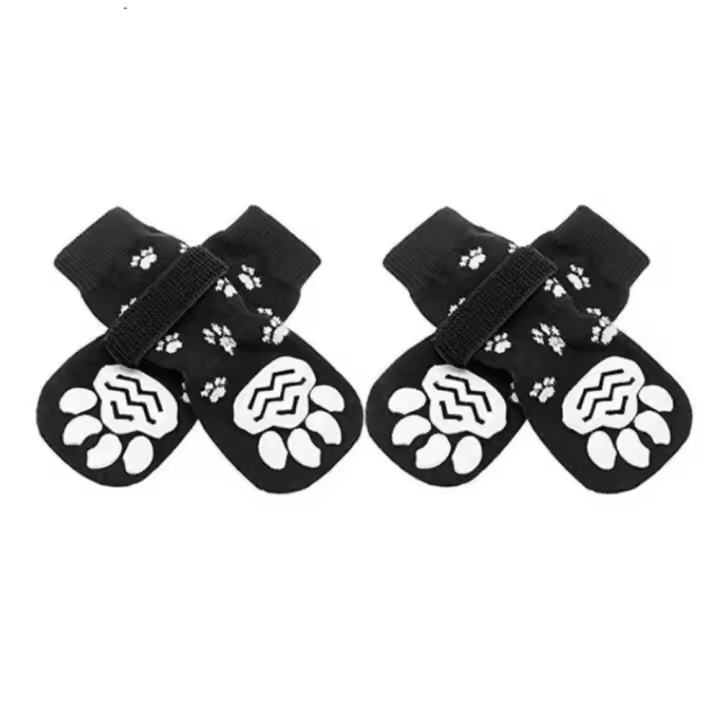 4 unids/set calcetines antideslizantes transpirables para perros, calcetines suaves de algodón con protección para patas de mascotas, ajustables con patrón de pata, calcetines antideslizantes impermeables para perros - 1