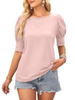 Tops de cuello redondo de color sólido para mujer, ropa informal de moda, camiseta holgada de manga corta de verano para mujer - details 2