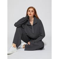 Conjunto casual de dos piezas para mujer: sudadera extragrande con media cremallera y pantalones deportivos de pierna ancha - details 55