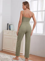 Conjunto de pijama de tres piezas para mujer, artículos para el hogar, top con tirantes de punto de oblea, pantalones largos, t, 2024 - details 8
