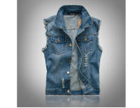 Chaquetas sin mangas de mezclilla de algodón rasgadas para hombre, parabrisas retro, ropa de otoño e invierno - details 1