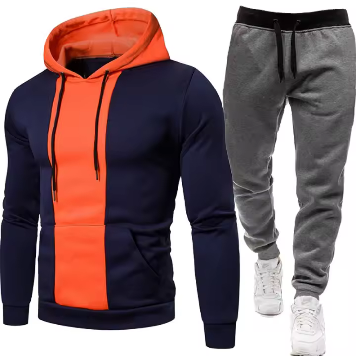 Conjunto de dos piezas para hombre, sudadera con capucha y pantalones de chándal de cintura elástica, moda informal, Otoño e Invierno - 1
