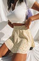 Falda corta con estampado Floral para mujer, falda de cintura alta con cremallera, color amarillo S, Verano - details 16