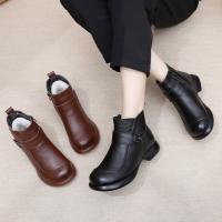 Botas de cuero para mujer Botas de invierno de moda para mujer Zapatos de tacón bajo cálidos y antideslizantes para mujer - details 3