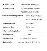 Yeelight LED Downlight Blanco cálido/luz amarilla cálida Downlight 220V Fácil de instalar 5W Ahorro de energía 400 lúmenes - details 14