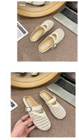 Verano casual ahuecado bolsa de un pedal zapatillas de mujer, nuevas zapatillas de plataforma plana con hebilla de cinturón, medias perezosas transpirables. - details 18