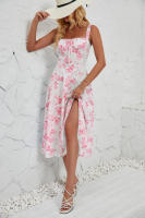 Vestido midi de satén con tirantes finos para mujer, abertura frontal, hueco - details 53