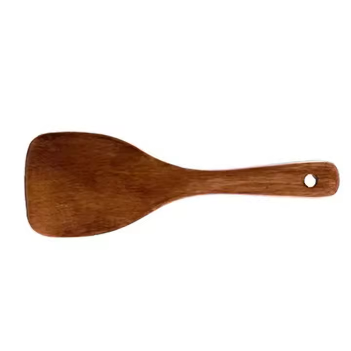 Espátula plana de mango largo para freír, utensilio de madera para cocinar arroz, hecha a mano, utensilios de cocina - 1