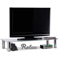 relaxdays Mueble TV de Cristal, Mesa Televisión, Vidrio y Metal, 100 x 35 x 17 cm, Blanco y Plateado - details 0