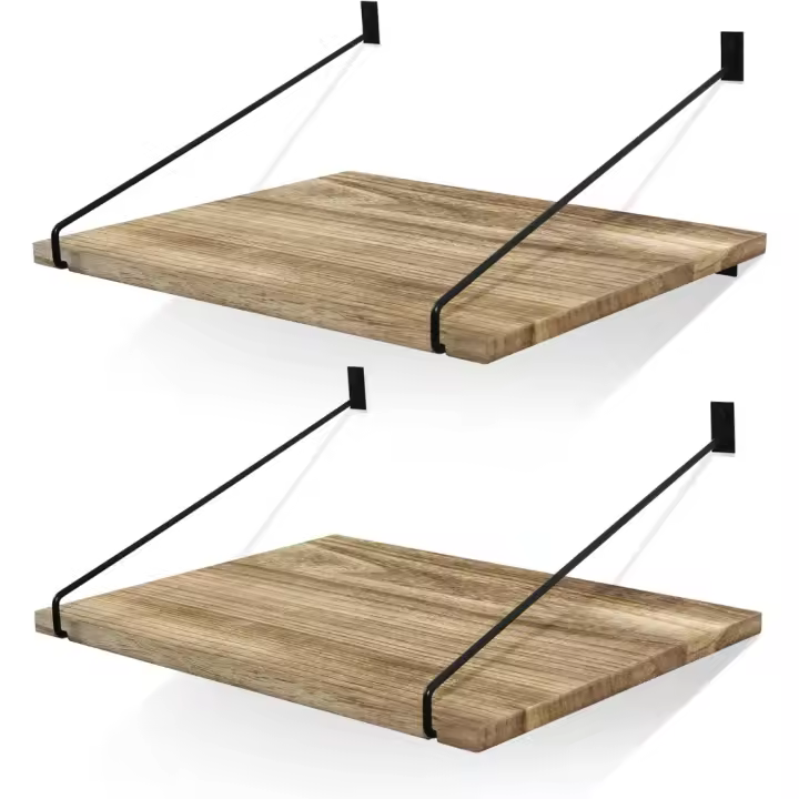 Estantes de Pared de Madera Rústica Juego de 2 Estantes Colgantes de 30cm de Profundidad para Proyector, Almacenamiento de Granos - 1