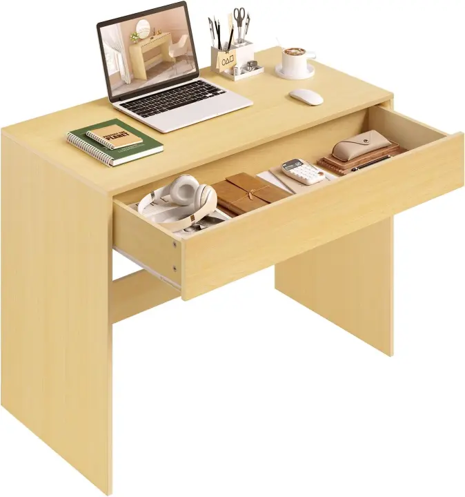 Mesa Escritorio con Cajones, Escritorio Ordenador Roble, 100x50 cm Mesa de Estudio y Oficina, Diseño Minimalista, para Dormitorio - 1