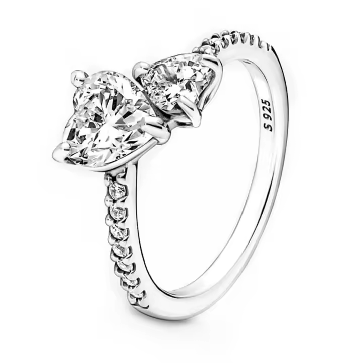 Anillo de Plata Esterlina 925 con Corazón Doble Brillante para Mujeres Joyería de Boda con Estrella de Zirconia Cúbica Flor Luna Regalos - 1