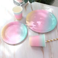 Juego de vajilla de arcoíris para decoración de fiesta de cumpleaños, platos de papel, vasos, servilletas, mantel desechable para Cena - details 15