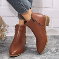 2025 otoño e invierno nuevas botas de mujer de tacón cuadrado de gran tamaño moda británica puntiagudas cómodas botas cortas delgadas tendencia de las mujeres. - details 3