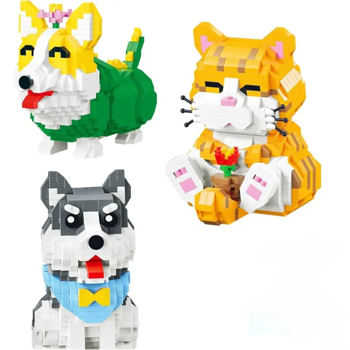 3 paquetes de juguetes de construcción de micro ladrillos, gato naranja, Corgi y Huskies, mini bloques de construcción, juego de animales lindos, crecimiento de mascotas, el más pequeño juego de bloques de construcción del mundo - 1