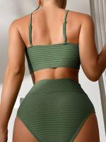 Bikini de cintura alta para mujer Traje de baño liso, sexy, acolchado con resalte, conjunto de Bikini molado, novedad de 2024 - details 10