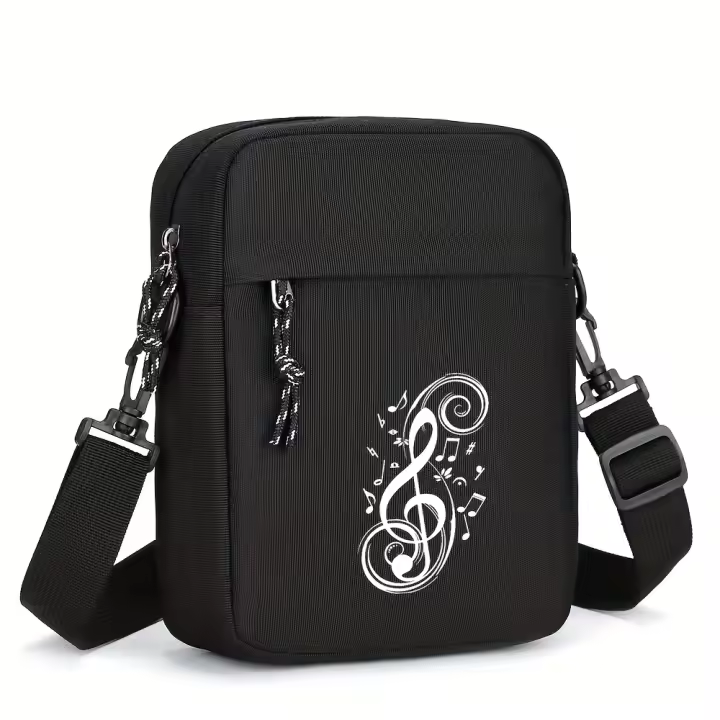 1 bolso cruzado Oxford informal para hombre con diseño de nota musical, correa ajustable, cierre de cremallera, forro de poliéster, bolso de hombro de negocios de gran capacidad para viajes diarios - 1