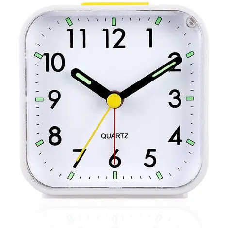 Relojes de alarma, reloj despertador analógico silencioso que no hace tic-tac, despertador suave, blanco - 1