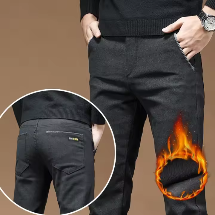 Pantalones informales gruesos de lana para hombre, nuevos pantalones cálidos rectos ajustados para invierno, pantalones informales de negocios para oficina, moda coreana para hombre - 1