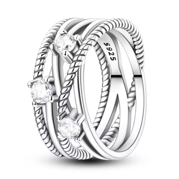 Anillo de plata de ley con circonita cúbica y cielo estrellado geométrico - 1