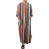 Ropa Árabe Para Hombres Kaftán Islámico De Algodón Con Rayas Traje Dubai Abaya Retro De Verano Y Otoño Estilo Casual - details 36