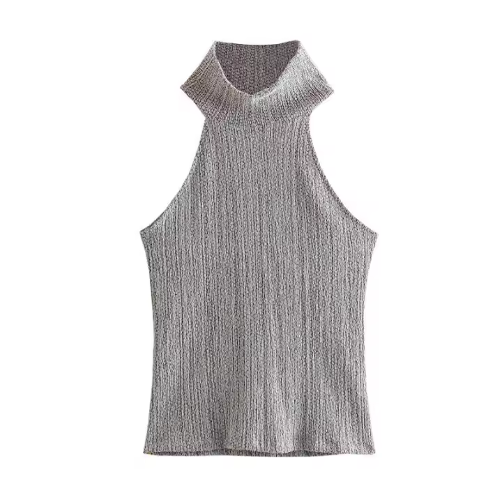 - Conjunto de tres piezas de chaleco de punto informal, top + pantalones largos rectos con cordón delgado para mujer, moda de verano - 1