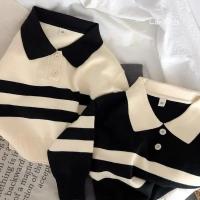 2025 nuevo estilo coreano primavera otoño suéter para niños niñas dos piezas botón rayas solapa Top de punto Casual ajuste elegante - details 5