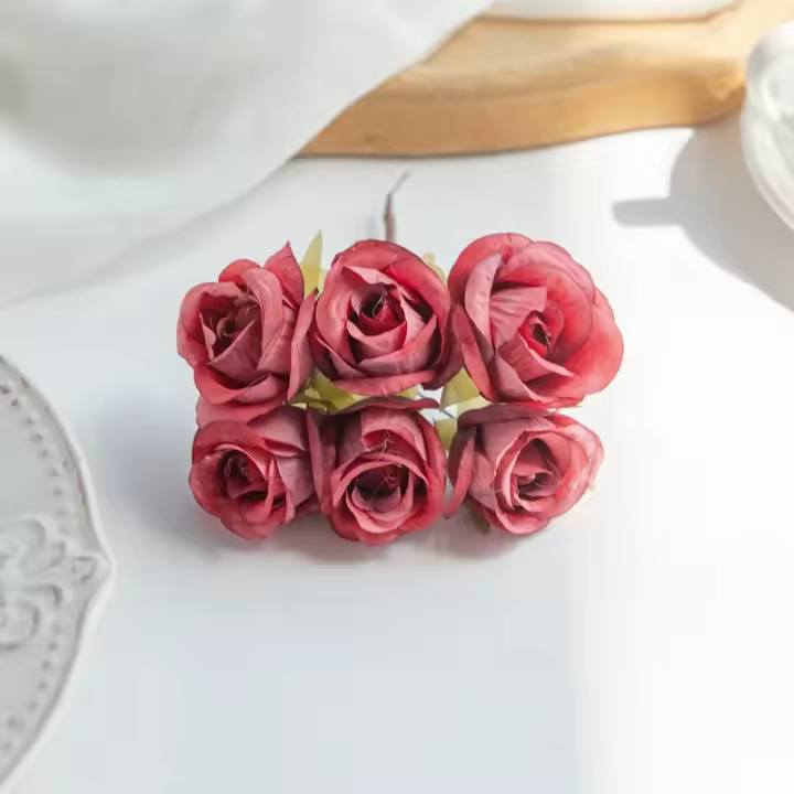 6 uds flor Artificial de seda pequeña rosa DIY boda novia sosteniendo accesorios de flores hogar dormitorio florero decoración corona de Navidad - 1