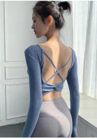 Camiseta de Yoga para Mujer Top Deportivo de Manga Larga con Nudo Frontal, Soporte Alto y Espalda Cruzada Perfecto para Gimnasio, Running o Pilates Tejido Transpirable y Elegante - details 5