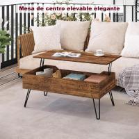 Centro Elevable, Mesa Salon con Espacio Interno, Mesa Centro Elevable y Extensible, Mesa Auxiliar con Patas Metálicas para Salón, 95x50x(40-55,5) cm, Marrón Rústico, BTS18hov - details 1